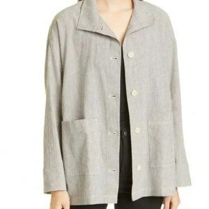 EILEEN FISHER Stand Collar Organic Cotton & Linen Jacket